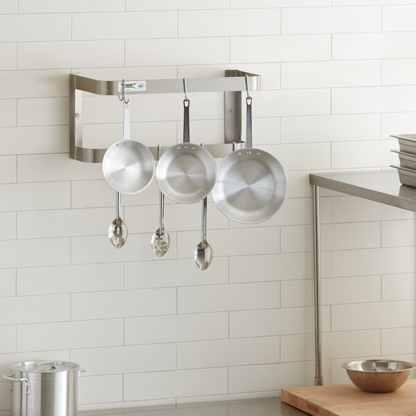 Regency 24" Stainless Steel Wall Mounted Double Line Pot Rack with 18 Galvanized Double Prong Hooks