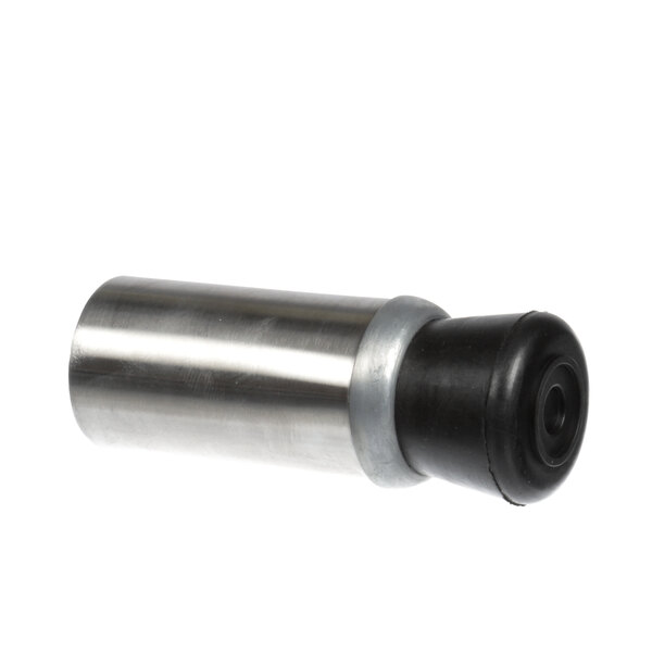 A metal cylinder with a black rubber cap.