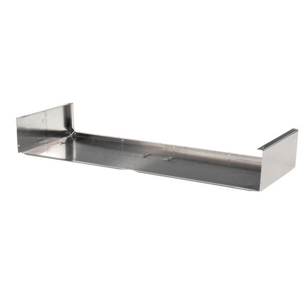 A stainless steel Frymaster Fluecap shelf with a metal surface.