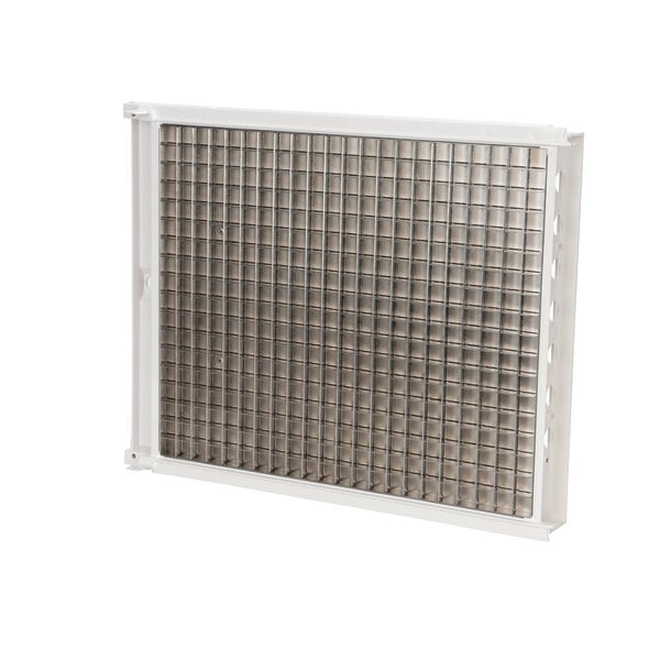 A white metal square with silver grids.