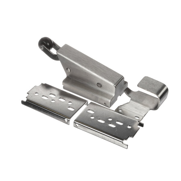 A pair of metal brackets with a metal latch.
