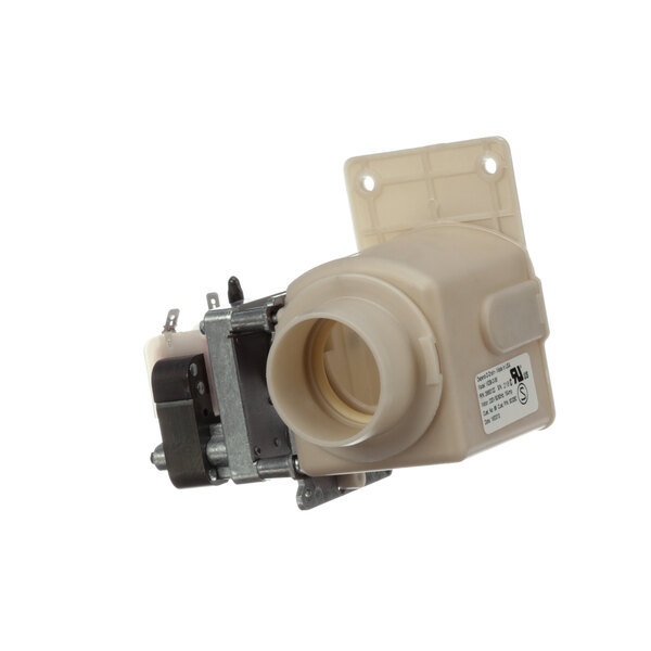 The Unimac 803292 valve drain assembly, a white plastic device with metal.