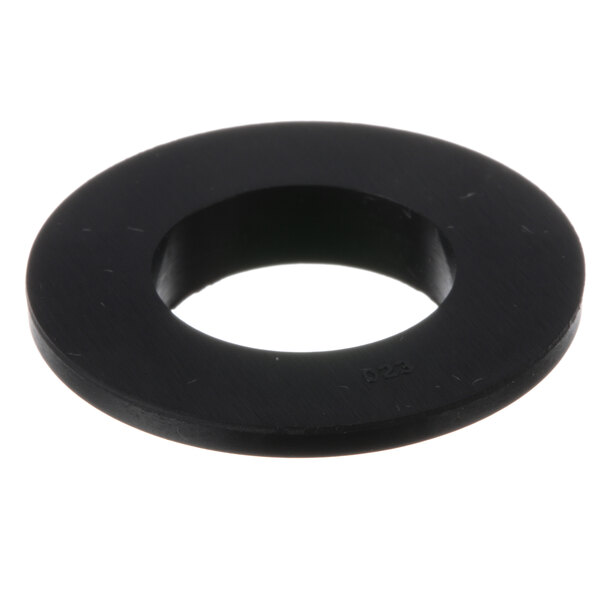 A black round washer with a hole in the center.