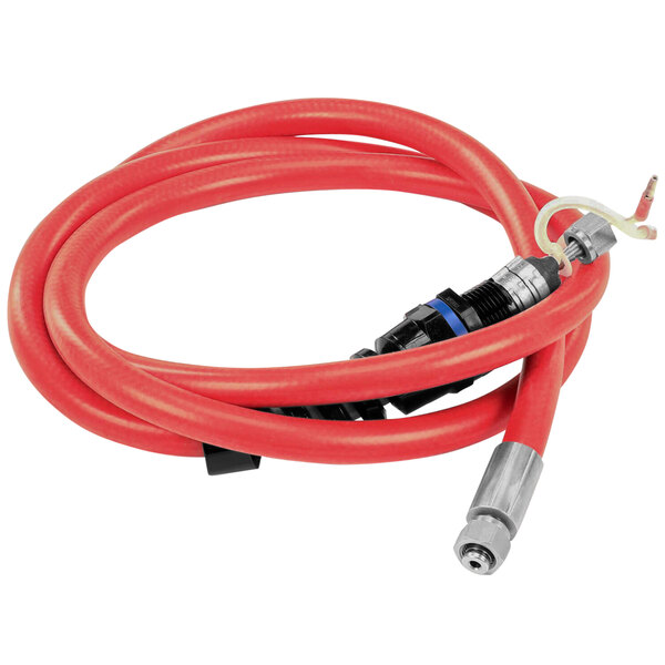 A red Bakon heated high pressure hose with black and silver connectors.