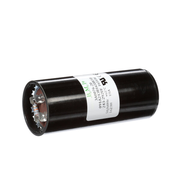 A black cylindrical Hoshizaki capacitor with a white label.