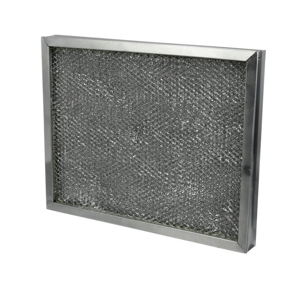 A close-up of a CaptiveAire metal filter with a mesh screen.