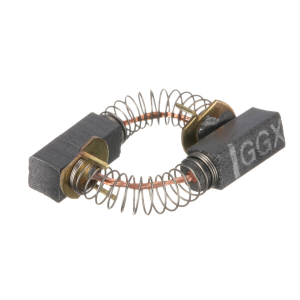 A pair of black metal coils with metal springs attached.