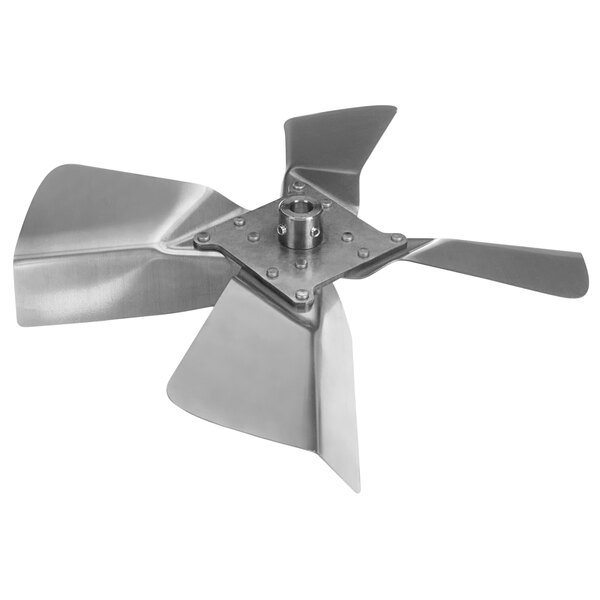 A metal Xlt fan blade with a screw.