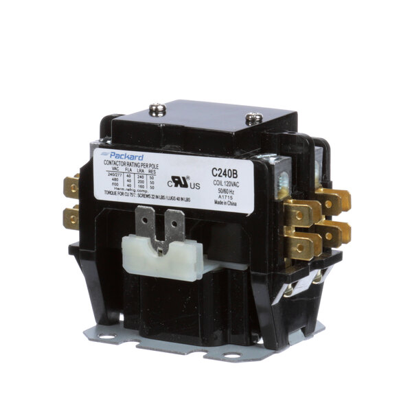 A small black Thermodyne 120v contactor with two wires.