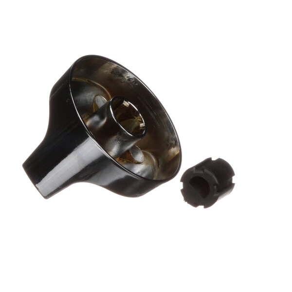 A close-up of a black Eagle Group gas valve knob with a black nut.