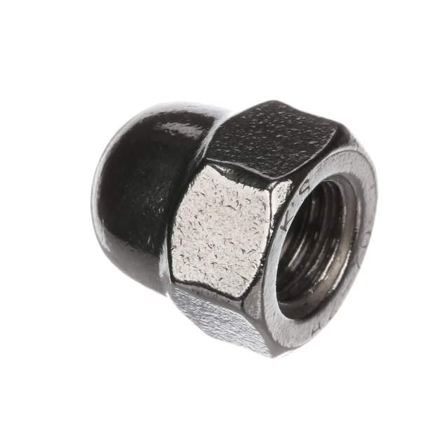 A close-up of a Hobart black and metal nut.