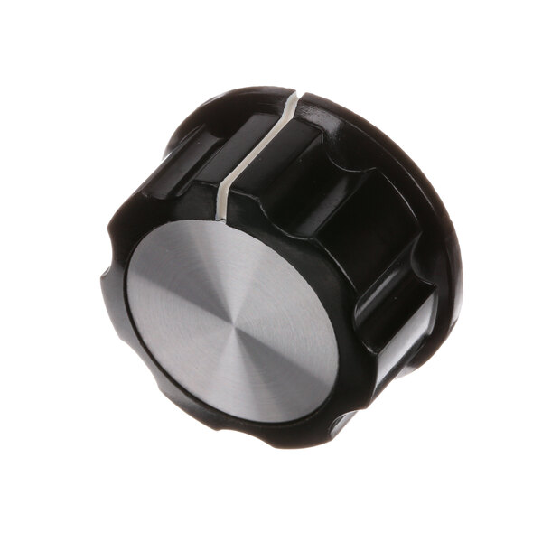 A close up of a black and silver Giles 40757 timer knob.