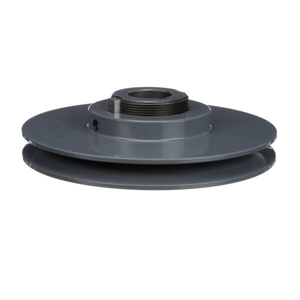 A gray plastic Magic Aire pulley with a black center.