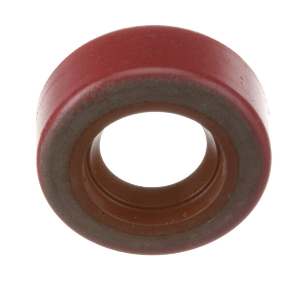 A red and brown rubber pump seal with a white background.