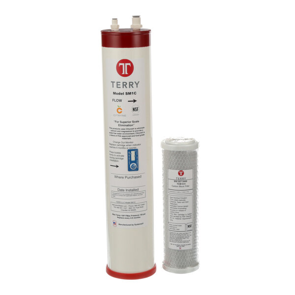 A Terry water filter cartridge and cylinder package with black text on white.