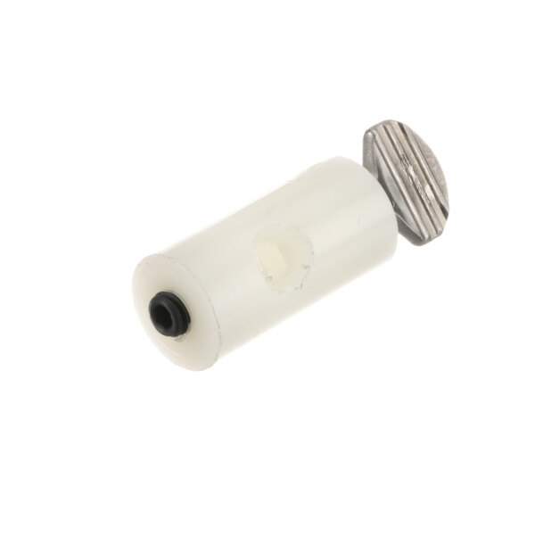 A white plastic cylinder with a black cap and a metal probe holder inside.