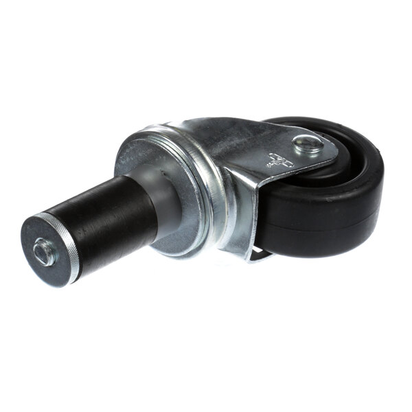 A Falcon metal caster wheel with a black handle.