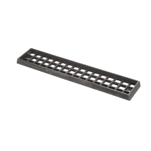 A black metal bottom grate with holes.