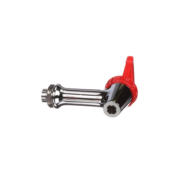 A red and black plastic Newco faucet assembly with a red handle.