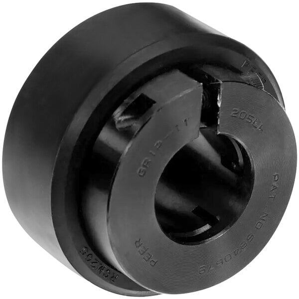 A black rubber Trane bearing with a hole in the middle.