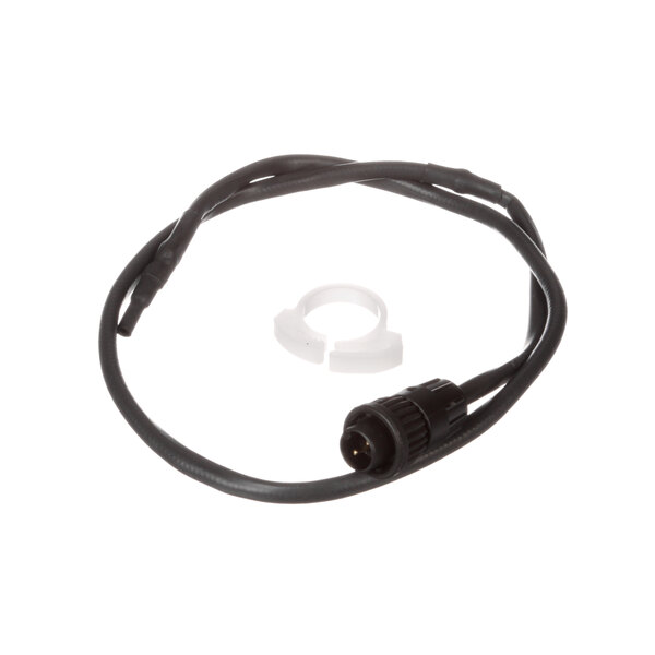 A black cable with a white ring and a connector.