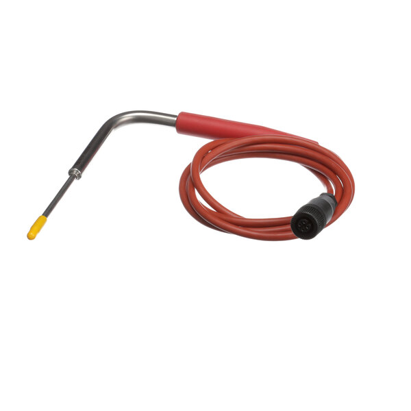 A red and yellow wire with a red handle attached to an Irinox food probe.