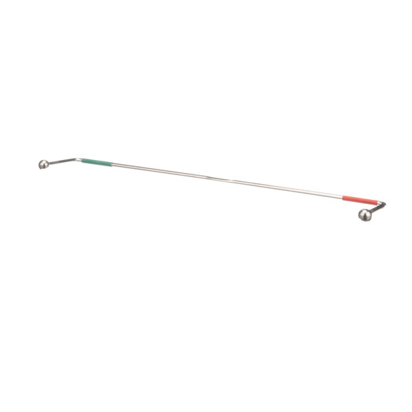 A long silver metal rod with red and green handles.