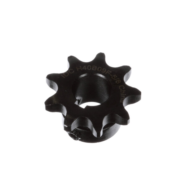 A black Ultrasource sprocket with a hole in it.