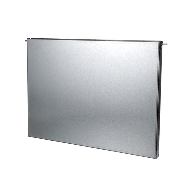 A silver metal rectangular door assembly with a metal frame.