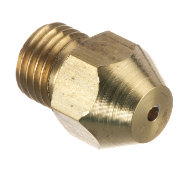 A close-up of a brass threaded nozzle for a Hardt Jet burner.
