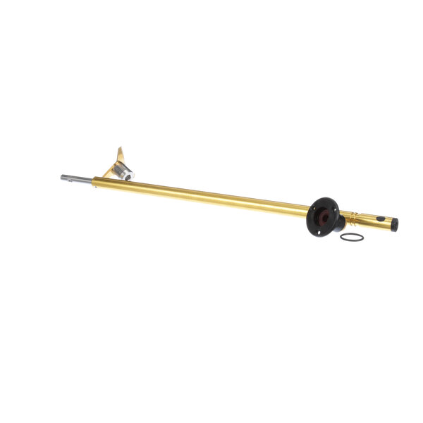 A gold metal rod with a black ring.