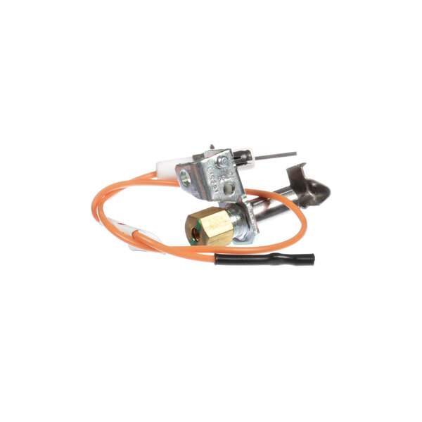 A Royal Range oven pilot assembly with a small orange and white wire and a small orange connector.