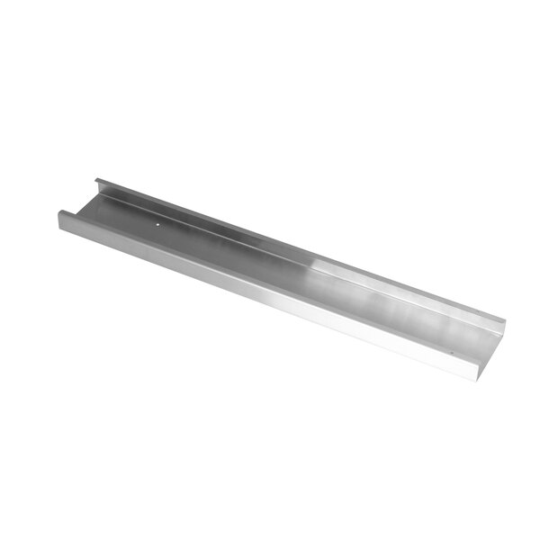 A long silver rectangular metal retainer with a handle.