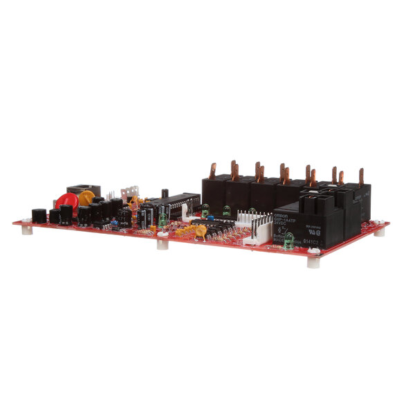 A black Blakeslee dishwasher circuit board with red and black electronic components and white text.