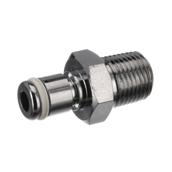 A stainless steel threaded male connector for an EmberGlo insert.