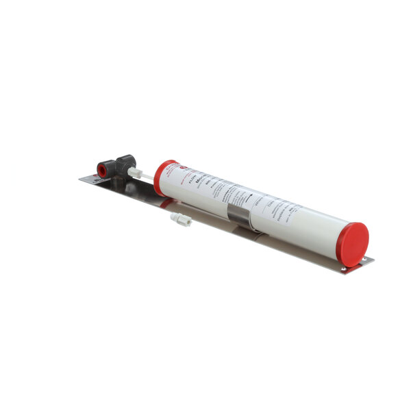 A white and red tube with a red cap.