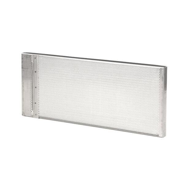A metal mesh panel with a white background.