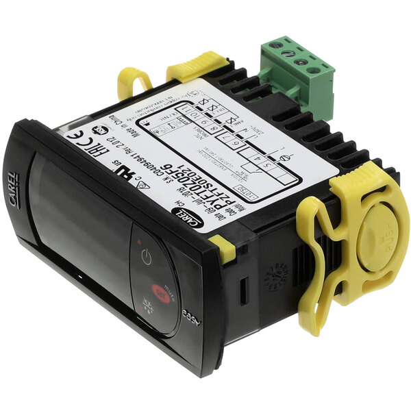 A black and yellow Federal Industries digital temperature controller with a yellow connector.