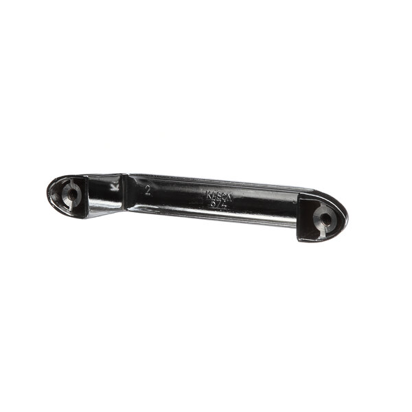 A black metal Jackson dishwasher door handle with two holes.