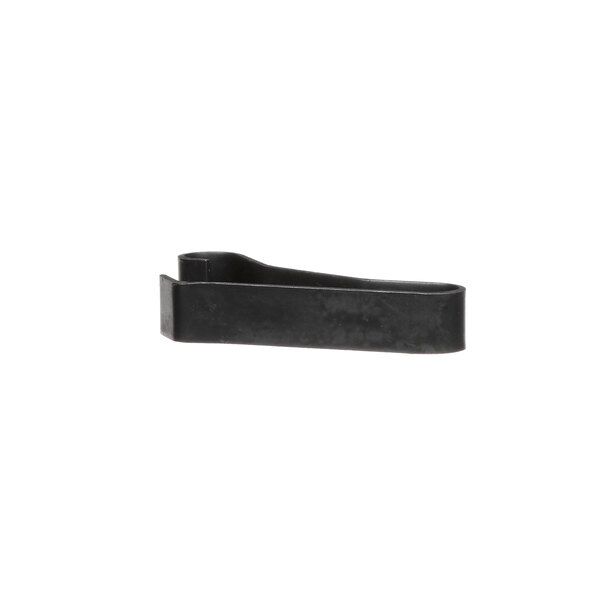 A close up of a black rubber latch on a white background.