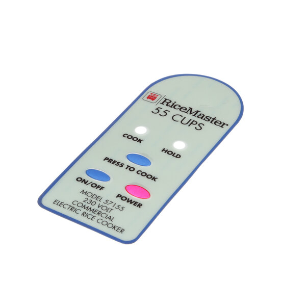 A small white plastic card with blue and pink labels.