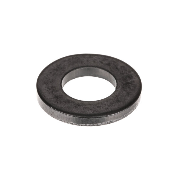 A black rubber washer with a metal ring.
