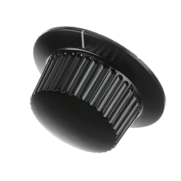 A black plastic knob with a white stripe.