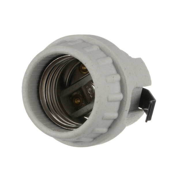 A gray plastic Hardt light socket with a metal cover.