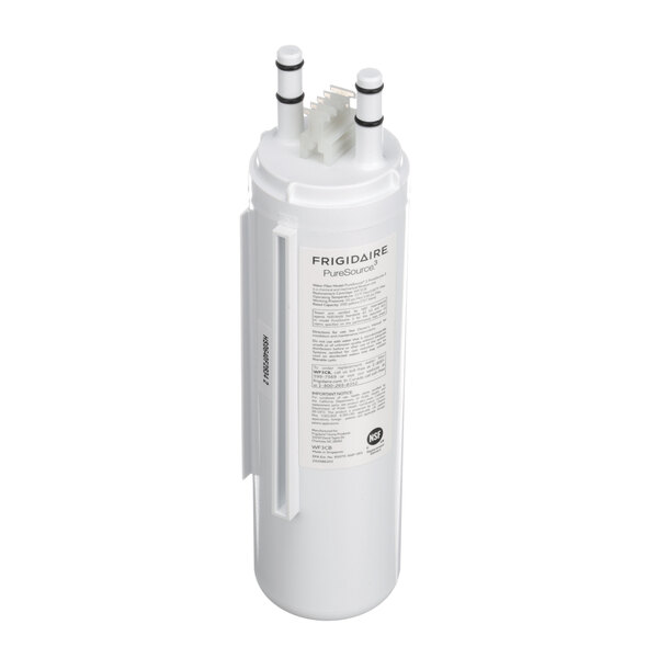 A white Frigidaire Commercial water filter with black and white text.