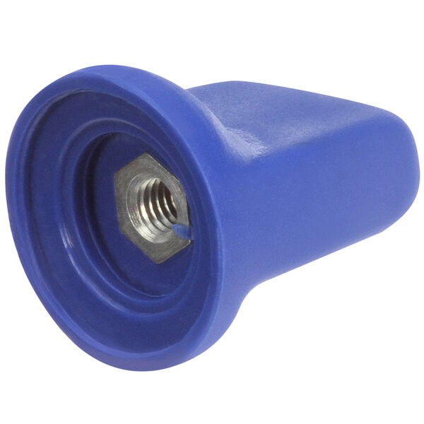 A blue plastic Vollrath holder knob with a nut on the end.