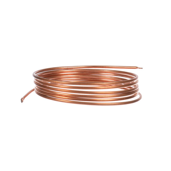 A close-up of a coil of copper capillary tube.