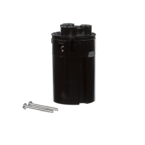 A black Hubbell pin insert cylinder with screws.