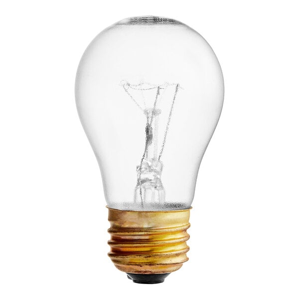 A close up of a Hatco coated light bulb with a wire in it.