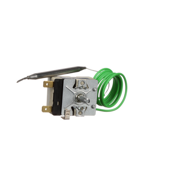 A General GFW-100-18-120 thermostat with a green wire attached to it.